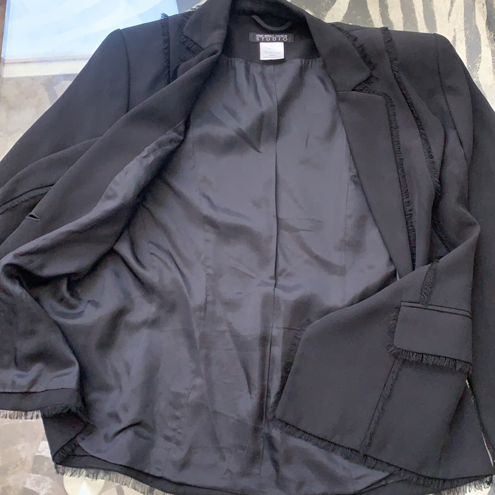 Black Blazer with Fringe Trim - Picture 10 of 11